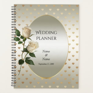 White Roses Gold Hearts Planer