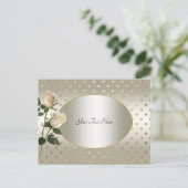 White Roses Gold Hearts Postcard Postkarte (Stehend Vorderseite)
