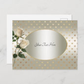 White Roses Gold Hearts Postcard Postkarte (Vorne/Hinten)