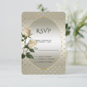 White Roses Gold Hearts RSVP Card Karte (Stehend Vorderseite)