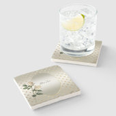 White Roses Gold Hearts Stone Untersetzer (Seitenansicht)