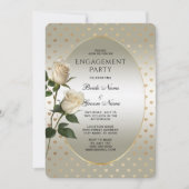 White Roses Gold Hearts Verlobung Einladung (Vorderseite)