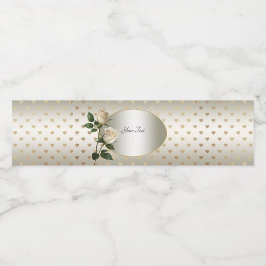 White Roses Gold Hearts Wasser Flasche Etikett (Einzelnes Label)