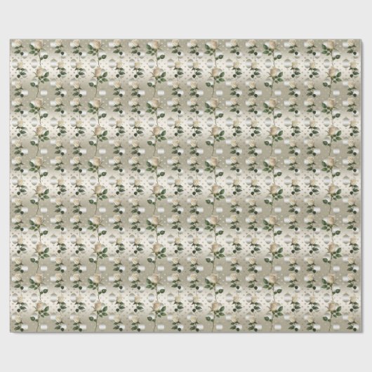 White Roses Gold Hearts Wrapping Paper Geschenkpapier (Flach)