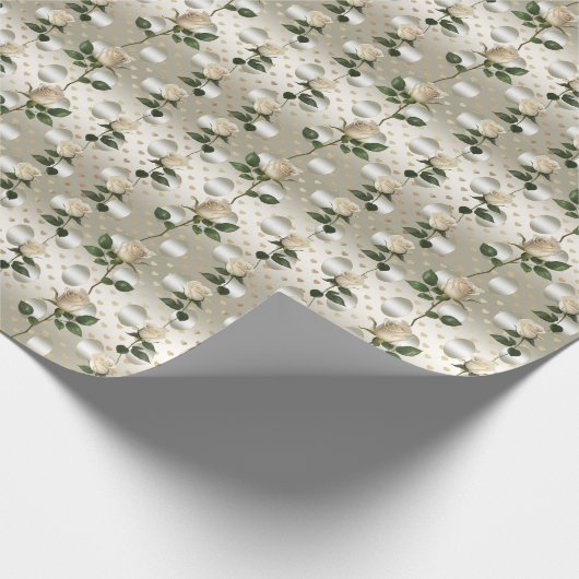White Roses Gold Hearts Wrapping Paper Geschenkpapier (Ecke)