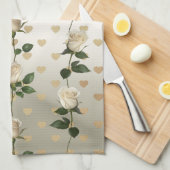 White Roses Gold Herz Küchentücher (Viertel Falte)