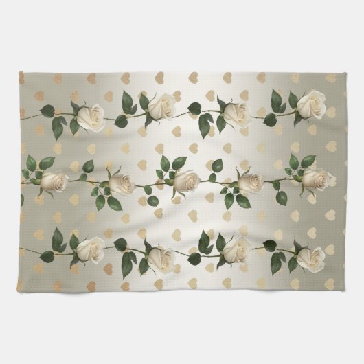 White Roses Gold Herz Küchentücher (Horizontal)