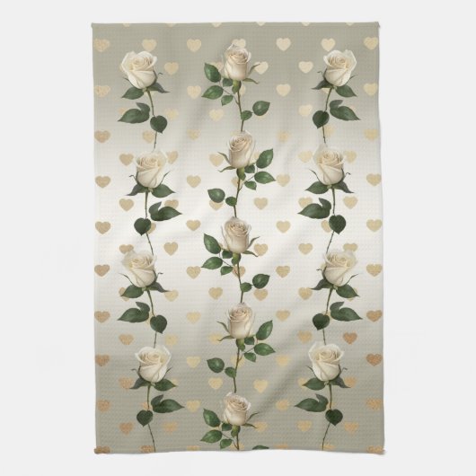 White Roses Gold Herz Küchentücher (Vertikal)