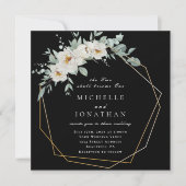 White Roses Gold Rahmen auf Christlicher Schwarz H Einladung (Vorderseite)