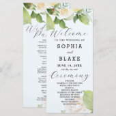 White Roses Green Blätter Blue Wedding Program (Vorne/Hinten)