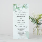 White Roses Green Blätter Green Wedding Program (Stehend Vorderseite)