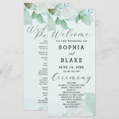 White Roses Green Blätter Green Wedding Program (Vorne/Hinten)