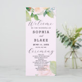White Roses Green Blätter Pink Wedding Program (Stehend Vorderseite)