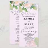 White Roses Green Blätter Pink Wedding Program (Vorne/Hinten)