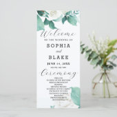 White Roses Green Blätter White Wedding Programm (Stehend Vorderseite)