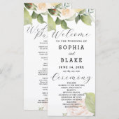White Roses Green Blätter White Wedding Programm (Vorne/Hinten)