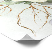 White Roses Green Eucalyptus Gold Geometric Poster (Ecke)
