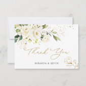 White Roses Green Foliage Wedding Vielen Dank Dankeskarte (Vorderseite)