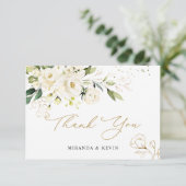 White Roses Green Foliage Wedding Vielen Dank Dankeskarte (Stehend Vorderseite)