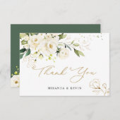 White Roses Green Foliage Wedding Vielen Dank Dankeskarte (Vorne/Hinten)
