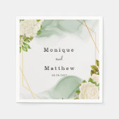 White Roses Green Watercolor Geometric Wedding Serviette (Vorderseite)
