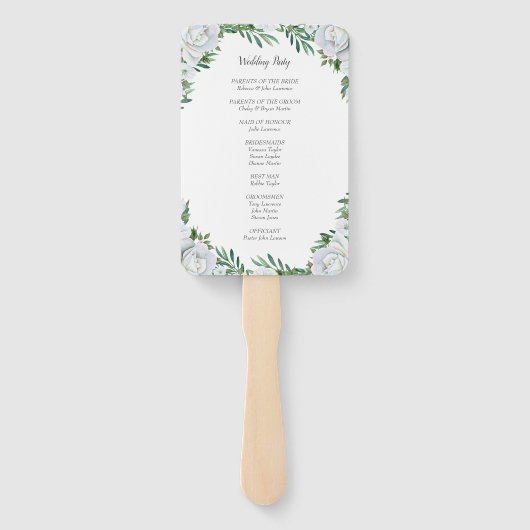 White Roses Greenerage Foliage Hochzeitsprogramme Fächer (Rückseite)