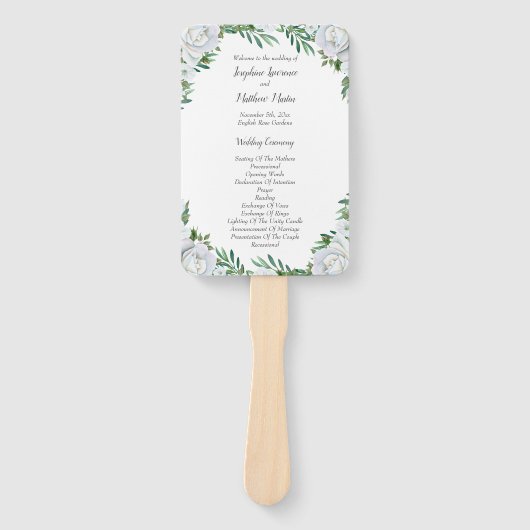 White Roses Greenerage Foliage Hochzeitsprogramme Fächer (Vorderseite)