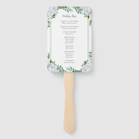 White Roses Greenerage Foliage Hochzeitsprogramme Fächer (Rückseite)