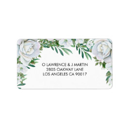 White Roses Greenerage Foliage Wedding Adressaufkleber