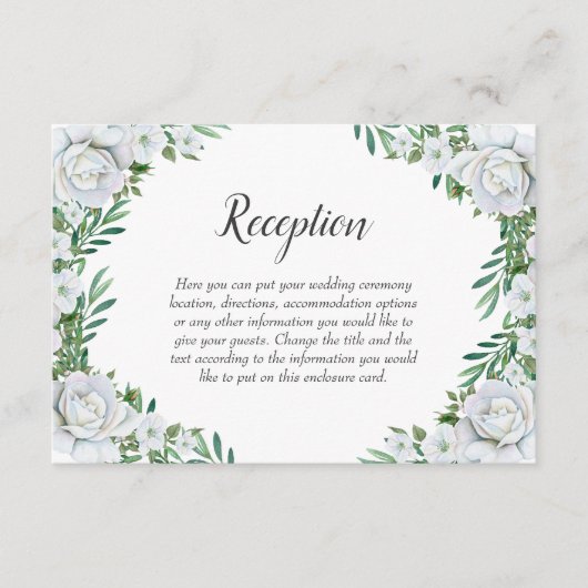 White Roses Greenerage Foliage Wedding Begleitkarte (Vorderseite)