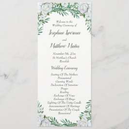White Roses Greenerage Foliage Wedding Programm