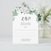 White Roses Greenerage Foliage Wedding RSVP Karte (Stehend Vorderseite)