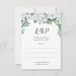 White Roses Greenerage Foliage Wedding RSVP Karte