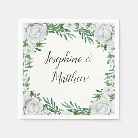 White Roses Greenerage Foliage Wedding Serviette (Vorderseite)