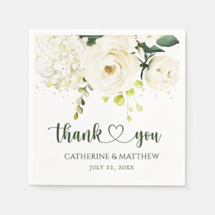 White Roses Greenerage Foliage Wedding Serviette