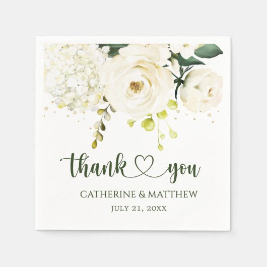 White Roses Greenerage Foliage Wedding Serviette (Vorderseite)