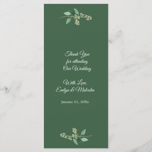 White Roses Greenerity Wedding Dinner Menü Menükarte (Rückseite)