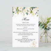 White Roses Greenerity Wedding Menu Paper Sheet (Stehend Vorderseite)