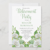 White Roses |Greenery Boho Floral Retirement Party Einladung (Vorderseite)