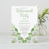 White Roses |Greenery Boho Floral Retirement Party Einladung (Stehend Vorderseite)