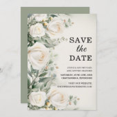 White Roses Greenery Elegante Wedding Save The Date (Vorne/Hinten)