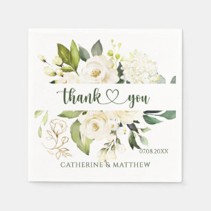 White Roses Greenery Vielen Dank Serviette