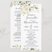 White Roses Grünpflanzen Hochzeitsprogramm (Vorne/Hinten)