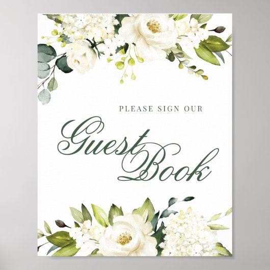 White Roses Guest Book Sign Poster (Vorne)