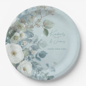 White Roses Hellebores Silver Eucalyptus Wedding Pappteller (Vorderseite)