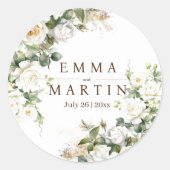White Roses Hochzeit Elegante Blume Runder Aufkleber (Vorderseite)