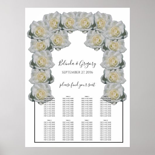 White Roses Hochzeitstabelle Poster (Vorne)