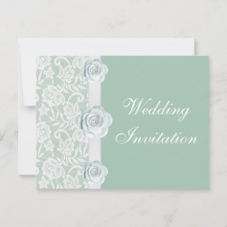 White Roses & Lace Mint Grüne Hochzeit Einladung