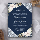 White Roses Lace Navy Blue QR Code muslimische Hoc Einladung
