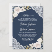 White Roses Lace Navy Blue QR Code muslimische Hoc Einladung (Vorderseite)
